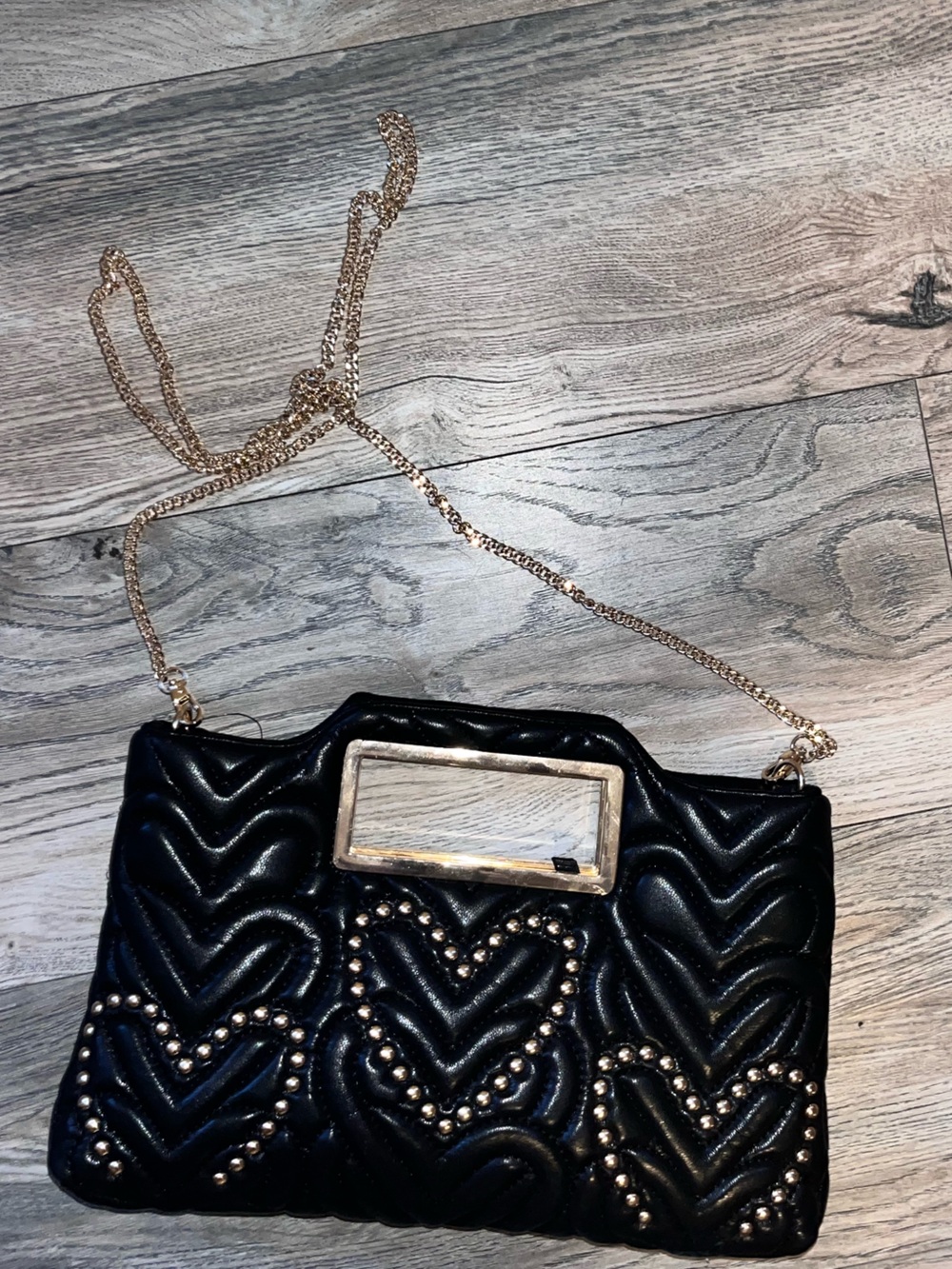 Quilted Studded Chain Crossbody Bag - Black